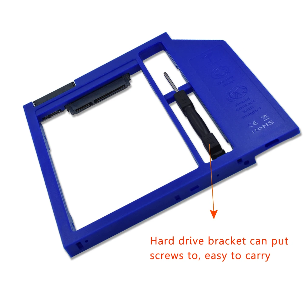 TISHRIC Blue Plastic Optibay 2nd HDD Caddy Box 9.5mm SATA 3.0 for 9/9.5mm 2.5" SSD Adapter CD DVD HDD Case Enclosure For Laptop