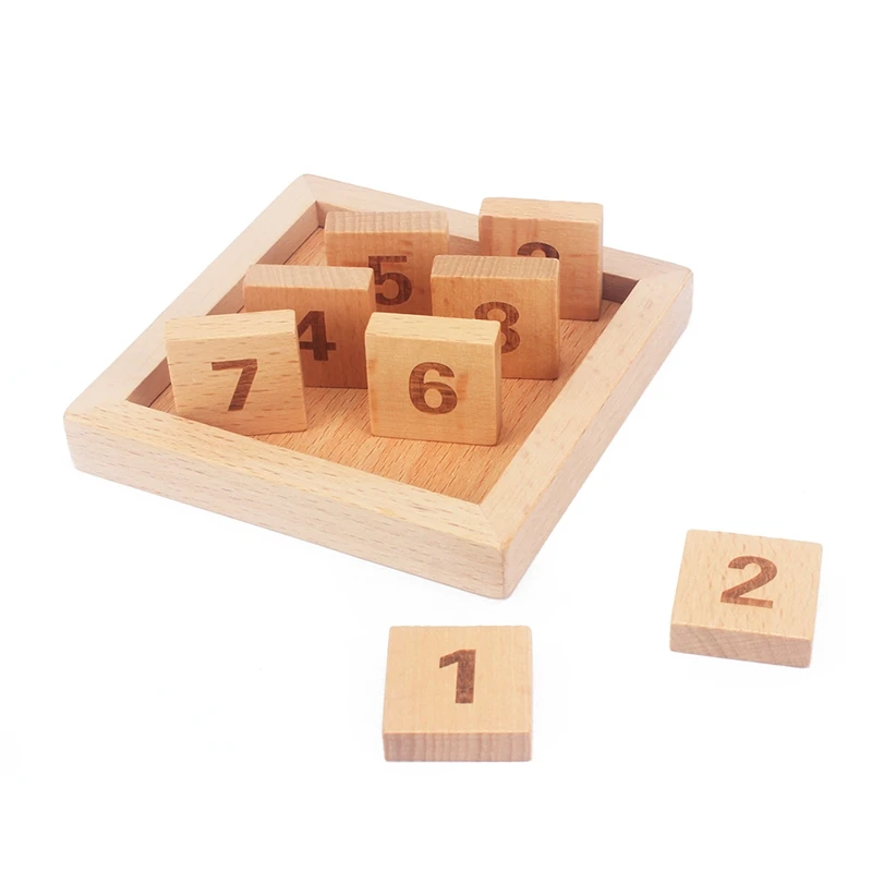 Eight Sliding Tiles IQ Game Toys 8 Puzzle Math Wooden Brain Teaser Puzzle Numbers 1-8 Number Baffling Game for Adults & Children