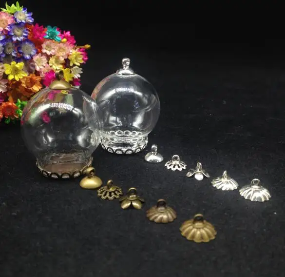 

50pcs 30*20mm glass globe antique bronze/silver lace base beads cap glass vial pendant glass bottle cover necklace accessories