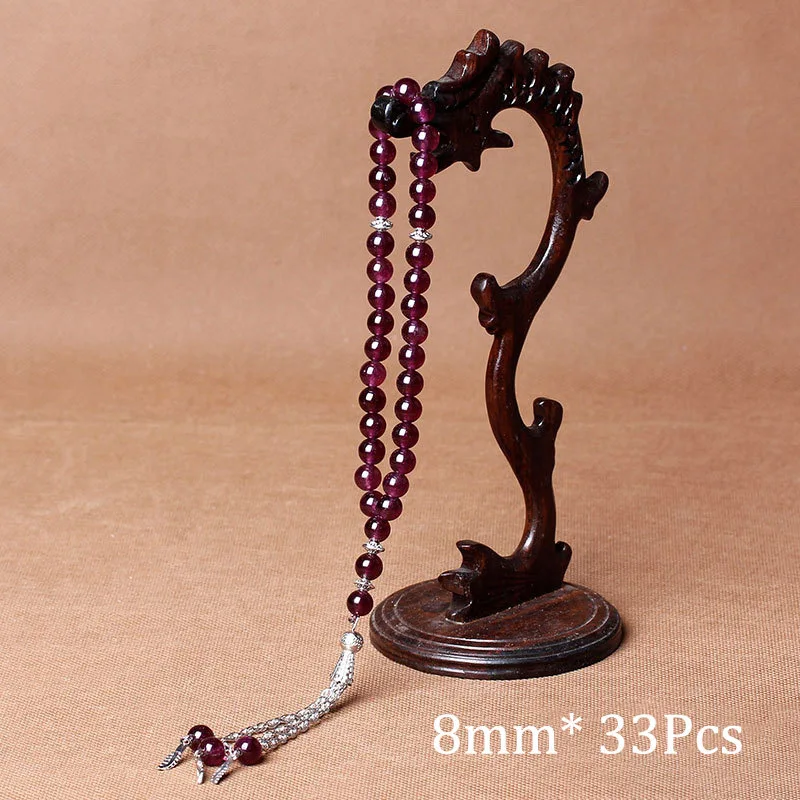 8mm Natural Stone Black Agates Bead Tassel Pendant 33 Prayer Beads Islamic Muslim Tasbih Allah Mohammed Rosary For Women Men image 5
