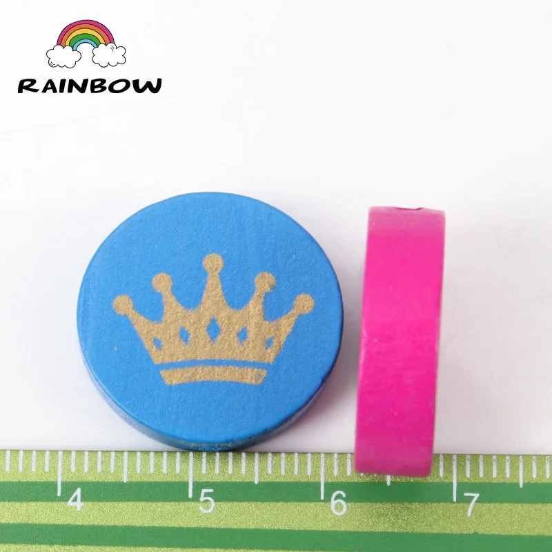 Mixed Colors Crown Pattern Round Wooden Material Spacer Beads For Jewelry Making DIY 20mm 20pcs