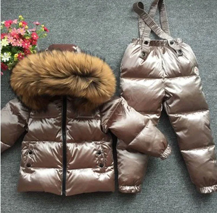 Winter Children\'s Sets Boy Girl Child\'s Baby Thick Down Jacket  Animal Hair Full Collar Ski Suit Top and Trousers12m-9t