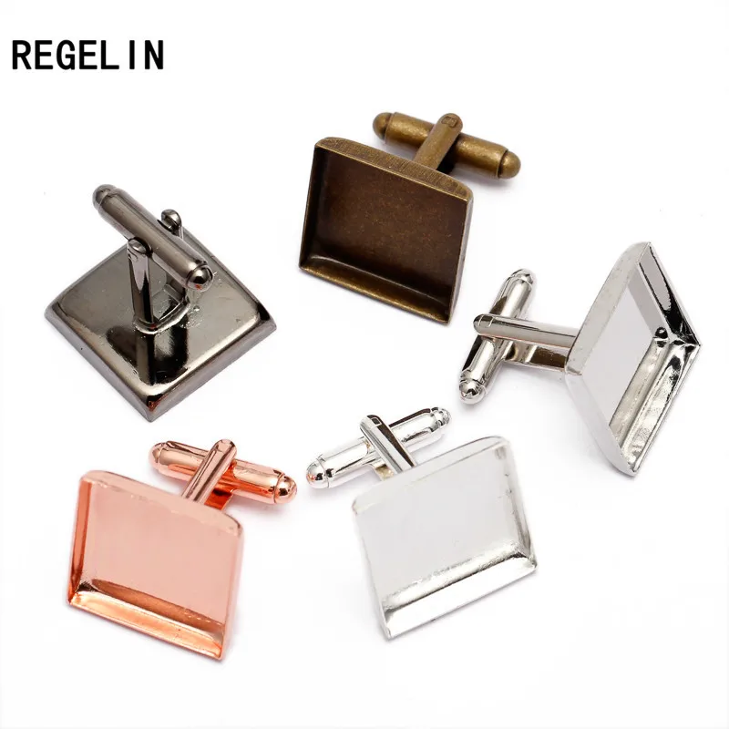 REGELIN 10pcs/lot Square Cufflink Settings Spacer Blank Base Bezel Trays Cobochon Cameo Cufflinks DIY Jewelry Making Cufflink