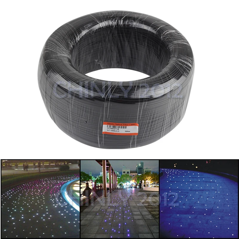 Black Cover End Glow Fiber Optic Cable 350m High Bright 0.75mm to 3mm PMMA Plastic Optical Fibers Light for Decorating Project