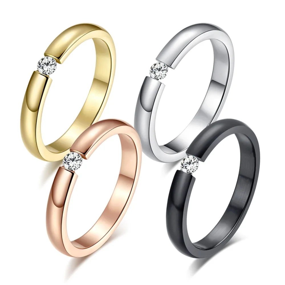 Engagement Ring for Women Stainless Steel Silver Color Gold Color Finger Girl Gift US Size 5 6 7 8 9 10 image 2