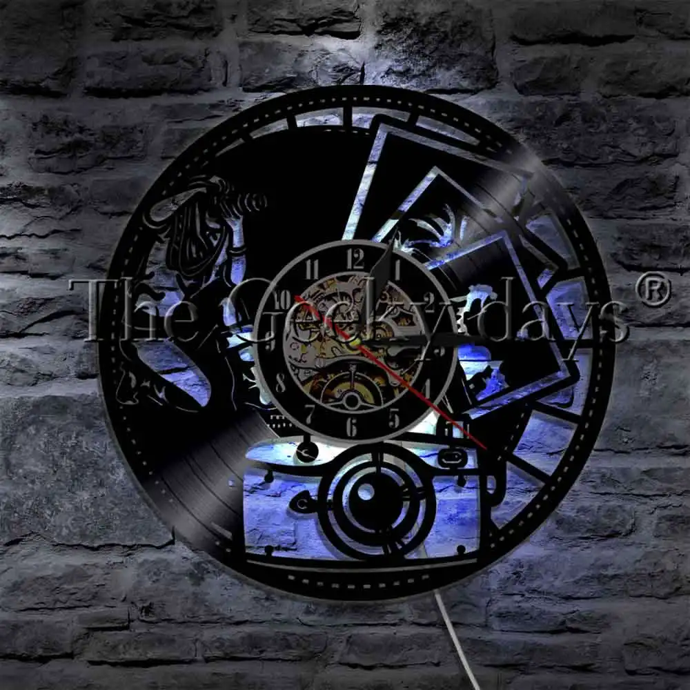 Photography Take Photos Vinyl Record Wall Clock Modern Wall Lamp Wall Watch LED Night Light For Photographer Gift