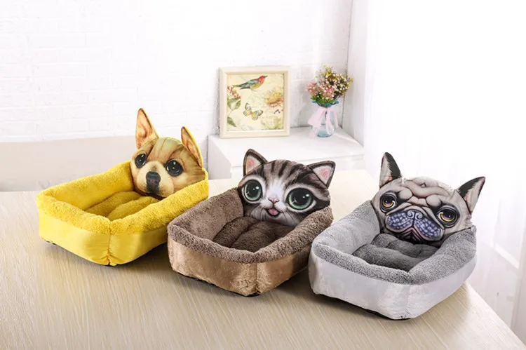 New 3D Cute Dog Head Pet Bed Small Medium Cartoon Animal Head Printed Pet Dog House Dog Bed Supplies