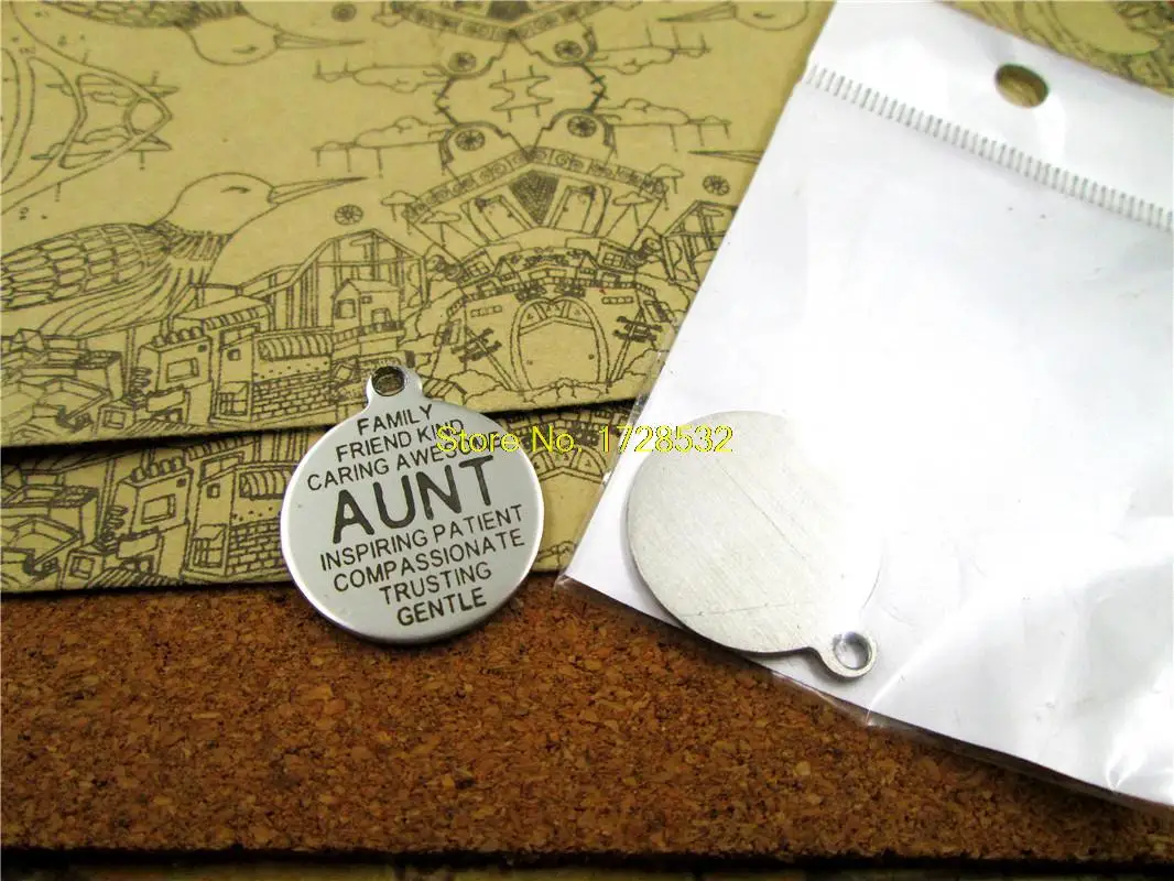 

20pcs--20mm stainless steel circle round "AUNT"one side DIY Charms Pendants