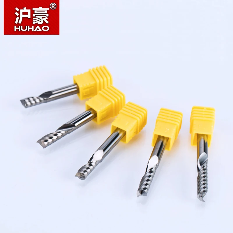 HUHAO 1PC 6mm one Flute Spiral Cutter router bit CNC end mill For MDF carbide milling cutter tugster steel router bits for wood