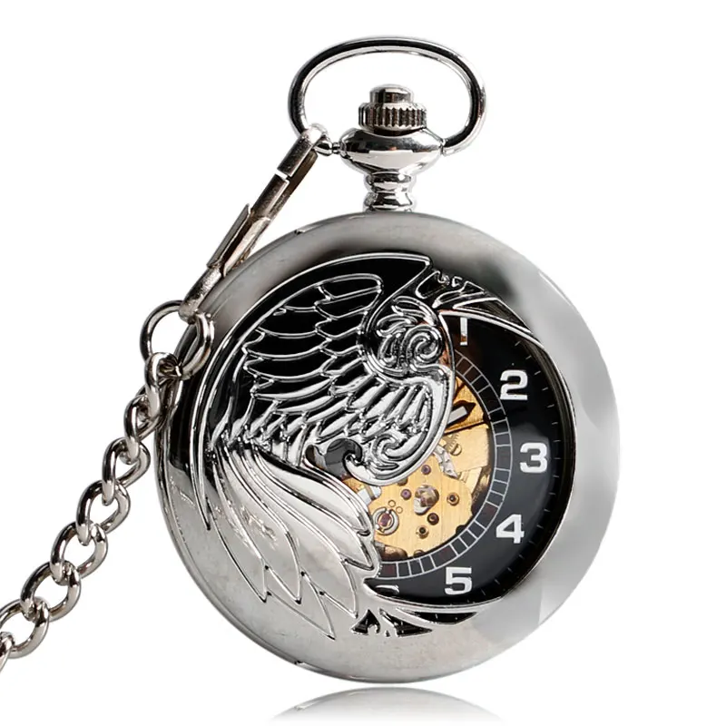 

New Arrivals Men Silver Carving Phoenix Pattern Pocket Watches Women Mechanical Self-wind Automatic Fob Watch Clock Pendant Gift