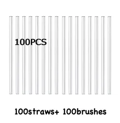 100PCS  Handmade Glass Straws Clear Straight 20cm x 8 mm  - Premium Glass - Healthy, Reusable