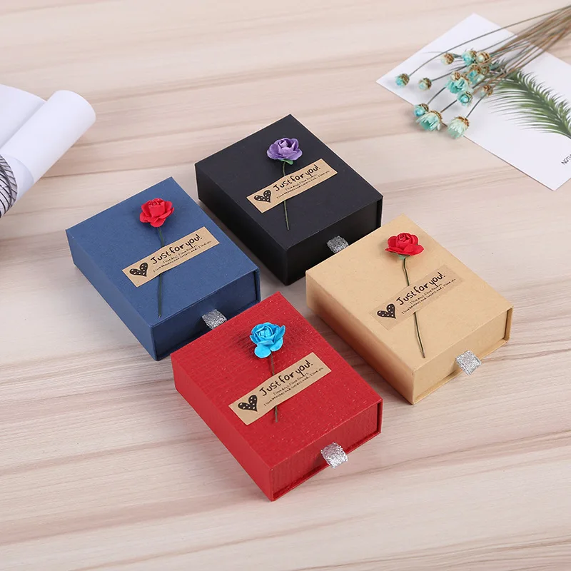 

100pcs/lot Creative drawer kraft paper jewelry box Ring Jewellery Box Pendant Necklace packing paper box 9cmx7cmx3cm