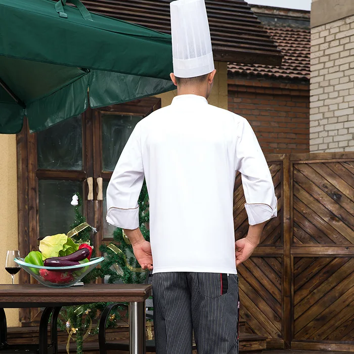 Ropa de Chef de manga larga para adultos, chaqueta blanca de Chef, uniforme de Chef de cocina, mono de dragón, ropa de otoño e invierno, B-5922