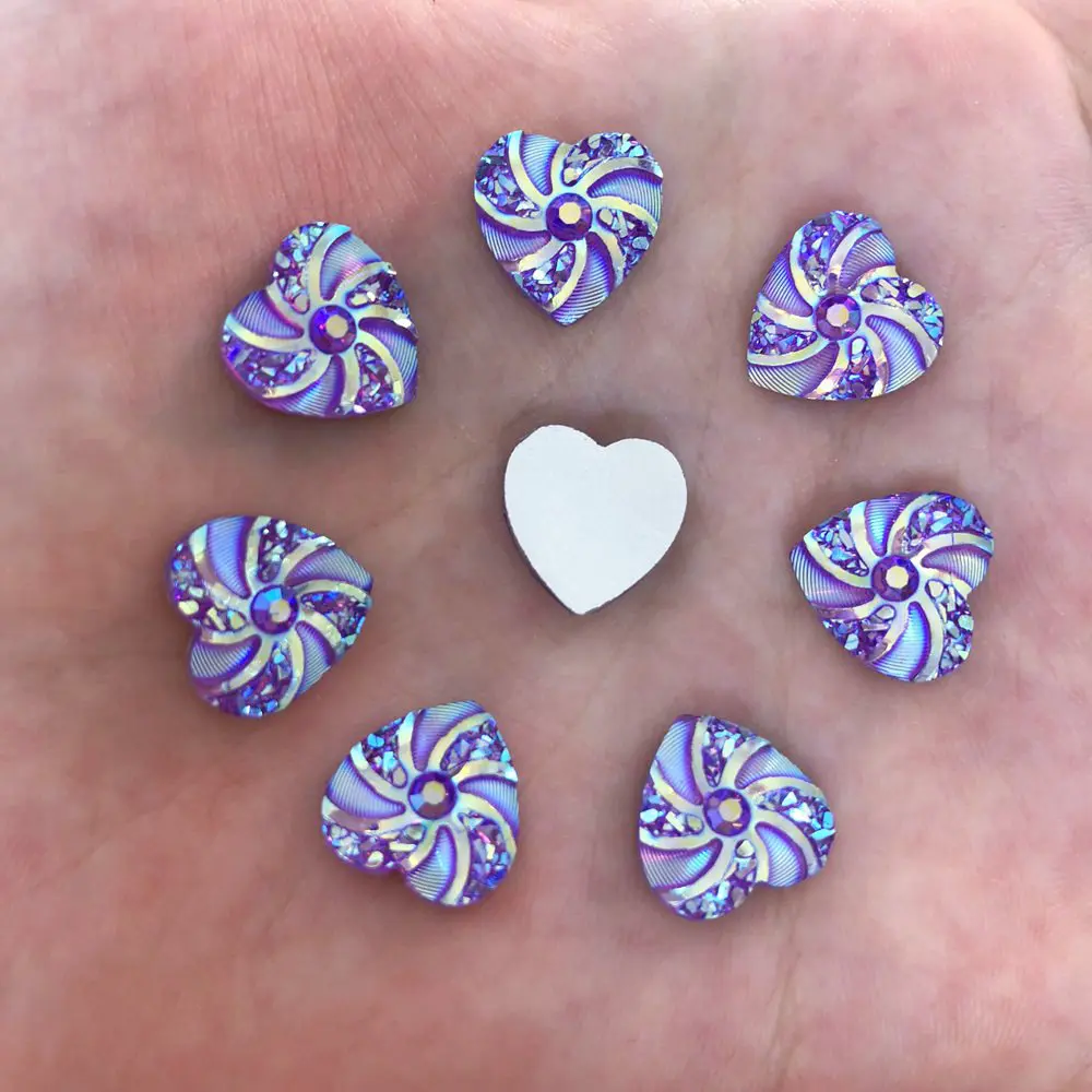 New 40pcs AB Resin 12mm Heart Flatback Cyclone Rhinestone Wedding Buttons Crafts R58