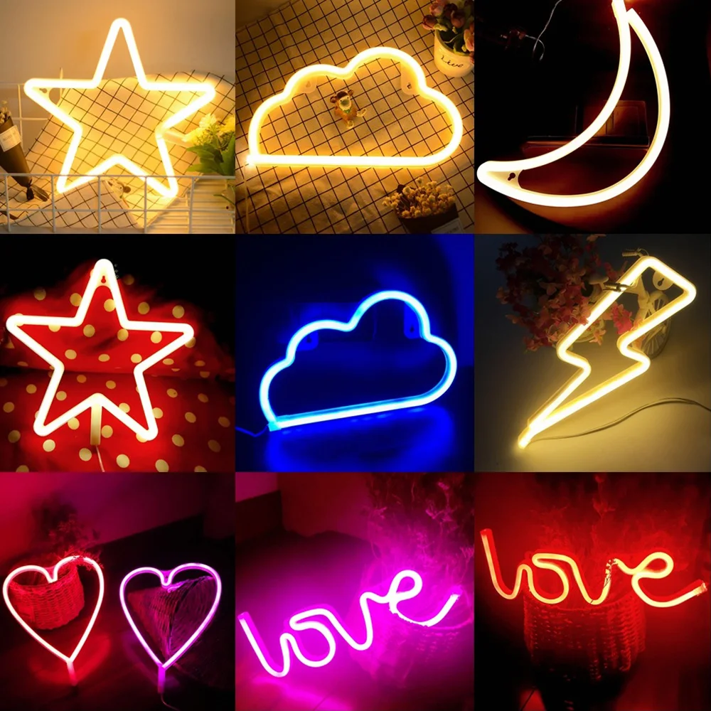 LED Neon Sign Light Love Lightning Cloud Moon Star Neon Light Photography Prop Room Shop Wedding Decoration Christmas Light D35