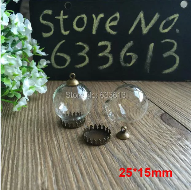 

SALE Free ship!!! 30sets/lot 25*15mm(opening) glass globe &base &cap&70cm necklace set glass bubble vial pendant glass bottle