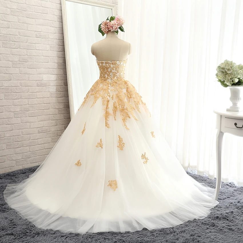 Brautkleid Ballkleid Reale Abbildungen Gold Appliques Liebsten Lace Sexy Hochzeitskleid 2018 Robe De Mariage