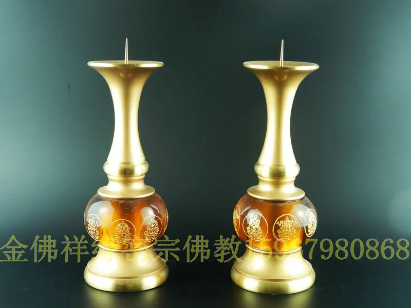 Taiwan Glass Boutique paragraph eight auspicious Buddhist supplies copper candlesticks 20151