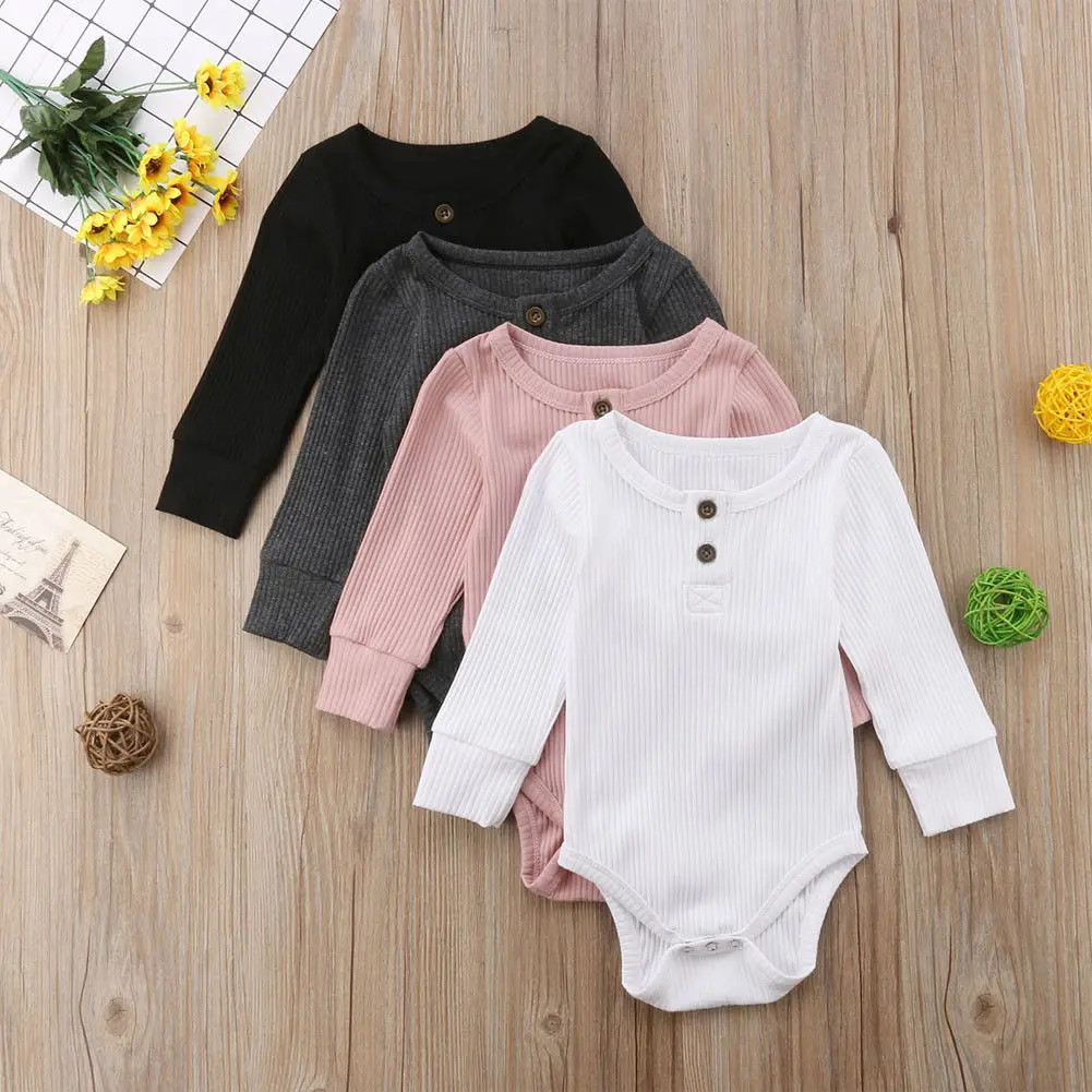 2021 Brand New Newborn Infant Baby Girls Boys 0-24M Autumn Winter Causal Bodysuits Long Sleeve Solid Cotton Jumpsuits Playsuit