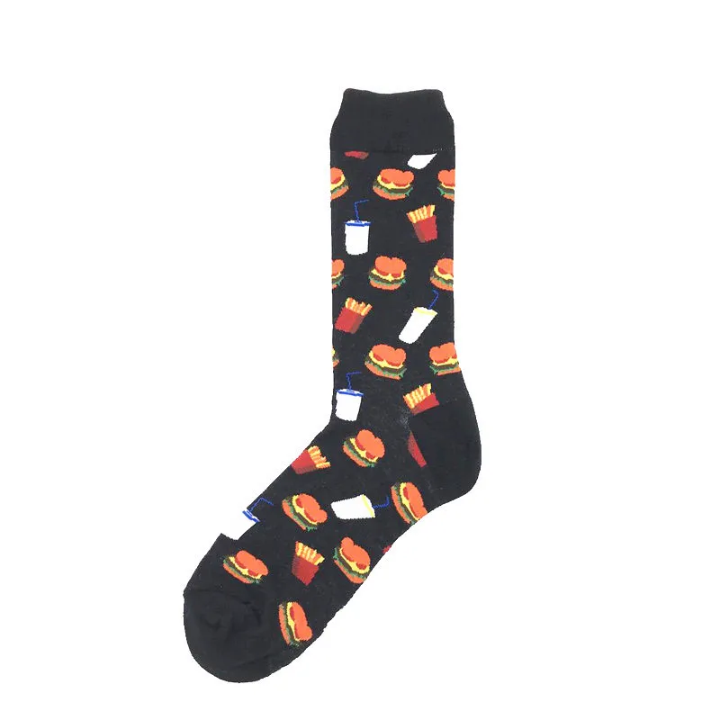 Chaussettes créatives drôles de bande dessinée pour hommes, nourriture délicieuse, bière, hamburger, impression, équipage, Sokken, Harajuku, Hip
