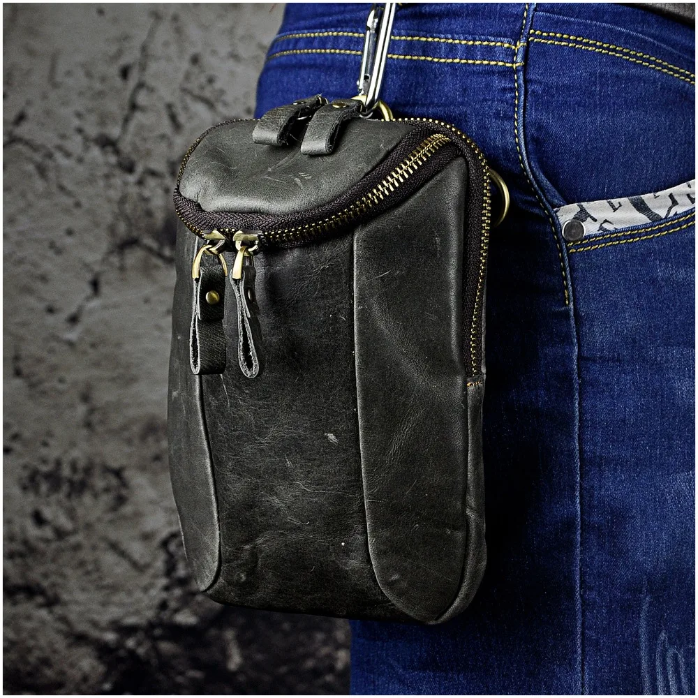 Genuine Leather Male Casual Design Grey Shoulder Messenger Crossbody bag Multifunction Fashion Travel Belt Waist bag Men 611-25g