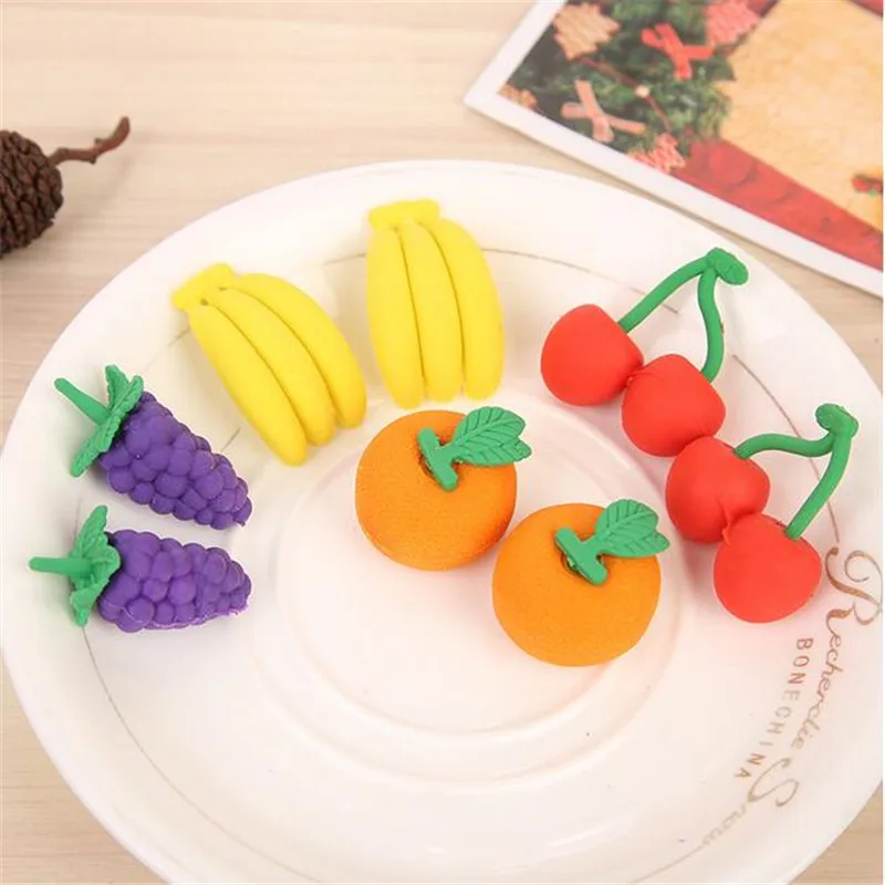 2Pcs Creative Fruit Pencil Eraser For Kid Cute Cartoon Style Student Eraser Rubber Children's Learning Stationery