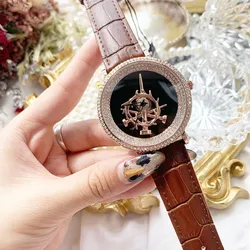 Europe Popular Big Size Women Diamond Watches Luxury Full Crystals Dress Wrist watch Spinning Sword Watch Rotating Quartz Reloj