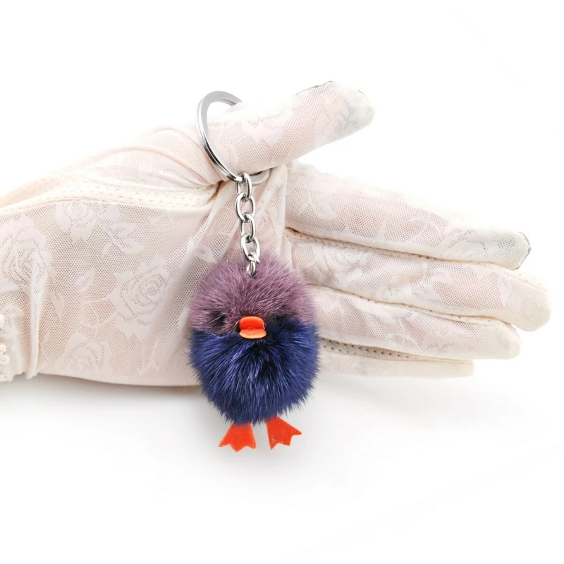 Original Mink Fur Pompom Duck Keychain Women Fluffy Rabbit Fur Pompon Chick Key Chain Pom Pom Toy Doll Keyring Bag Charm Trinket