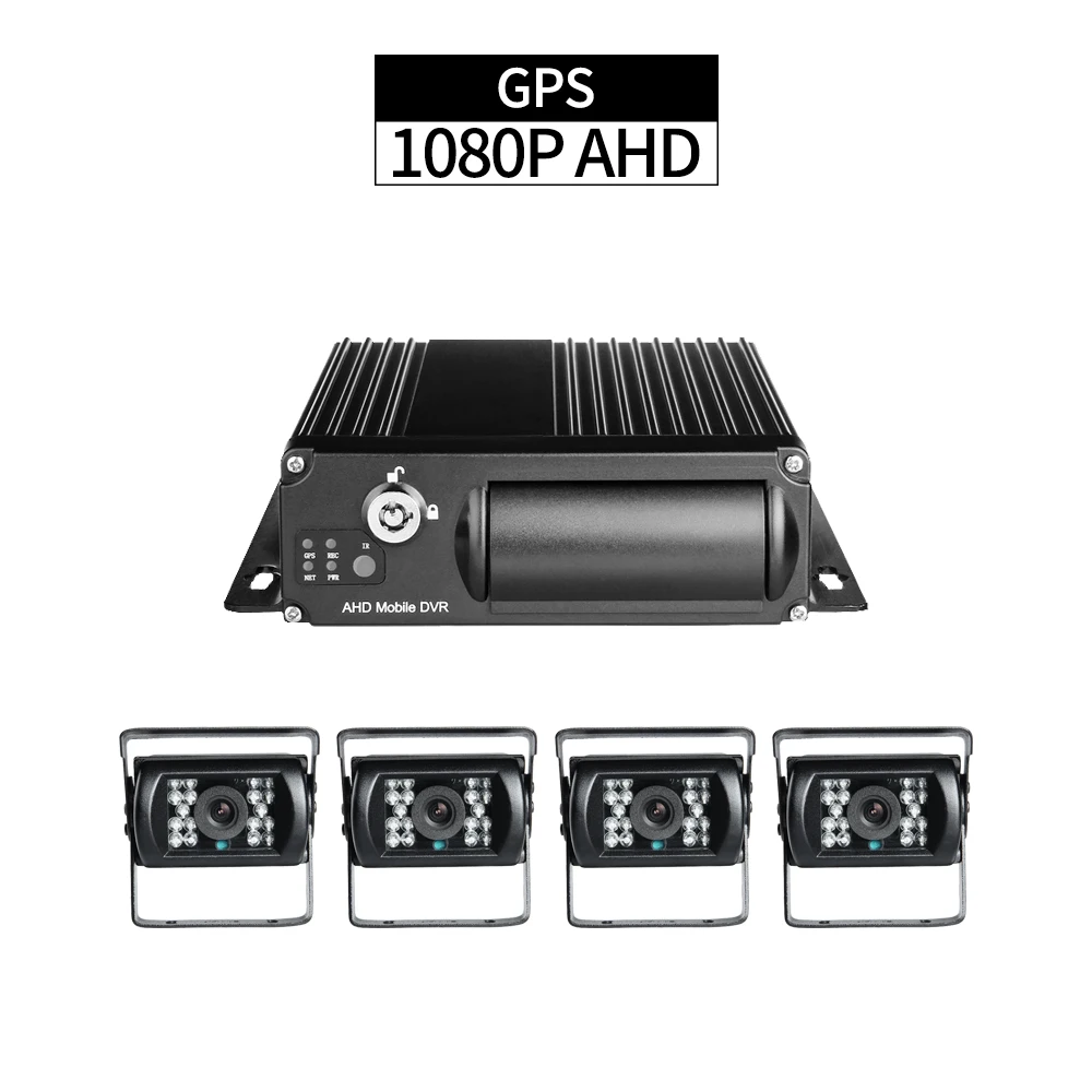 

GPS 1080P Mobile DVR Kit for Truck,I/O Alarm Delayed Shutdown with 4pcs 2.0MP Waterproof Cameras,64G SD Card,Free Shipping,8-36V