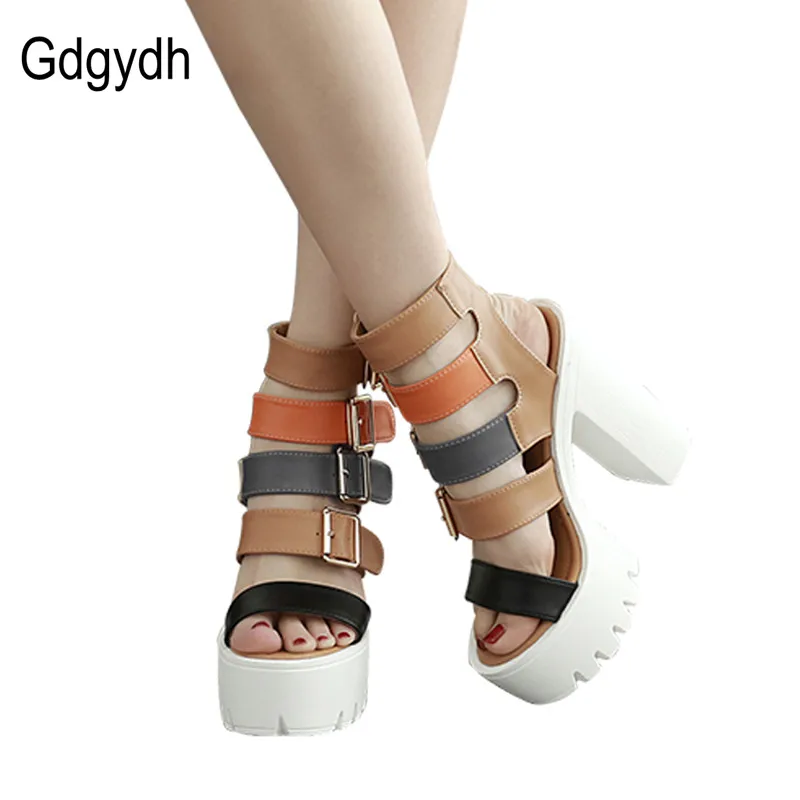 Gdgydh-sandálias gladiador com saltos altos para as mulheres, sapatos plataforma com fivela e alça, moda verão