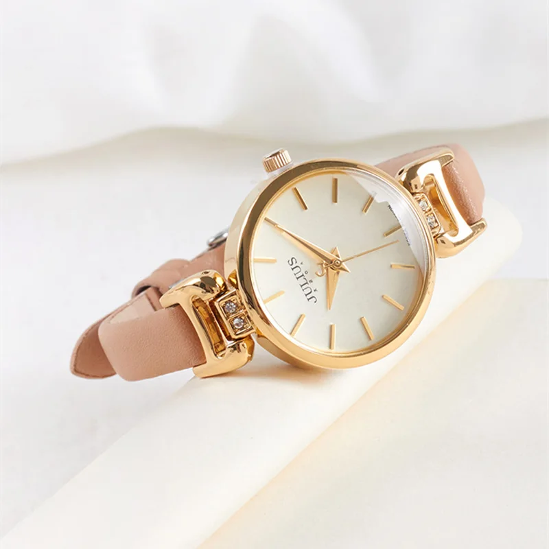 Hot Lady Women\'s Watch Japan Quartz Fine Fashion Hours Dress Bracelet Retro Cute Simple Leather Girl Birthday Gift Julius Box