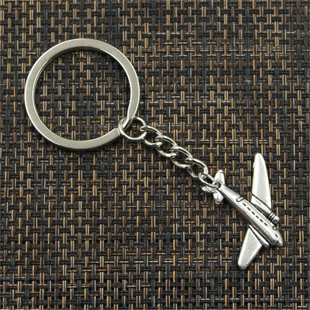 New Fashion Men 30mm Keychain DIY Metal Holder Chain Vintage Airplane Plane 25x31mm Silver Color Pendant Gift