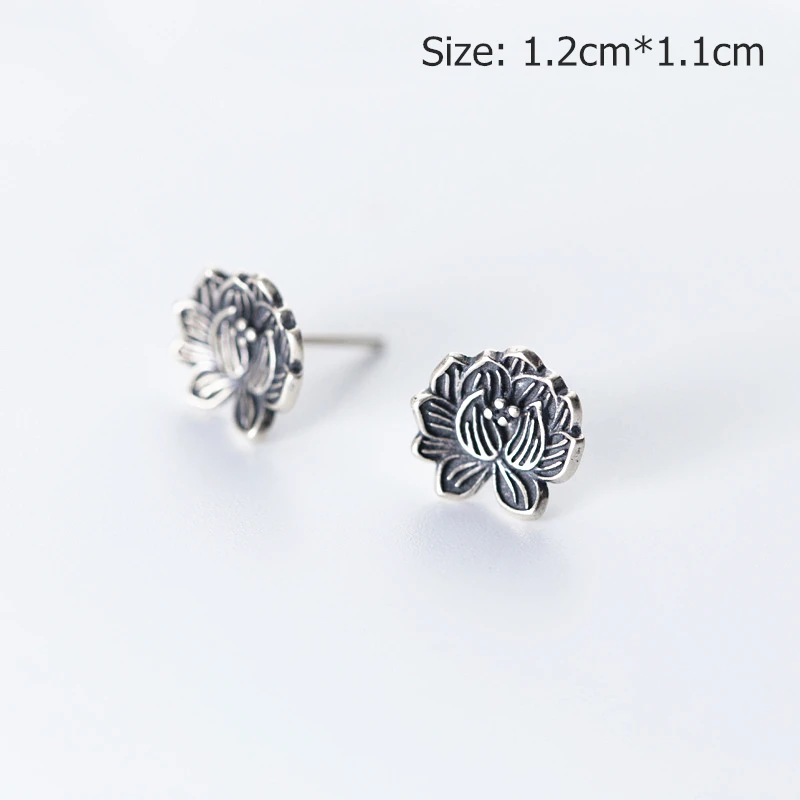 2Pcs/1Pair s925 Thai Silver Flower Handwork Lotus Plant Stud Earrings Women Unique Graceful Fashion Design Jewelry