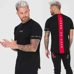 T-Shirt a maniche corte in cotone da uomo Fitness Slim Patchwork camicia nera t-Shirt da palestra di marca maschile top estate nuova moda abbigliamento Casual