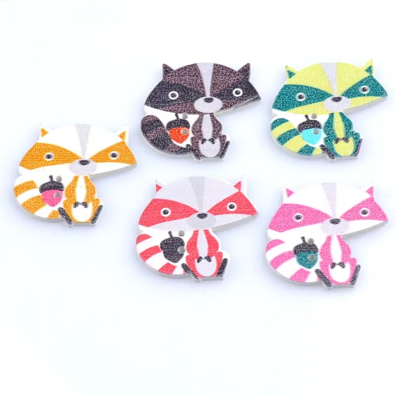 5colors Random Mixed Cute fox Painted Wooden Buttons Decorative Buttons For Sewing Scrapbooking Crafts 50pcs 32x30mm MT0962