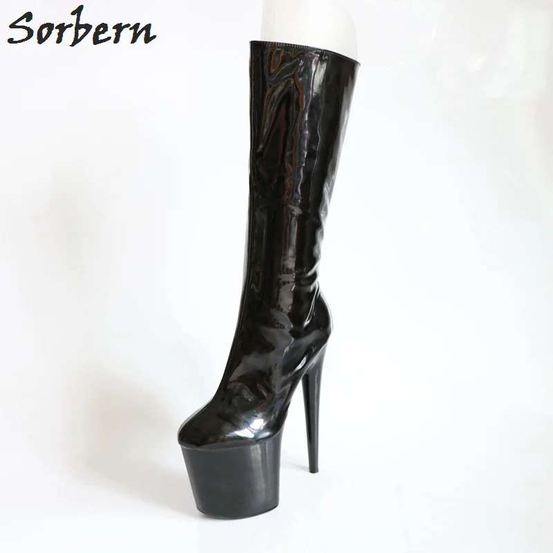 Sorbern Real Images Black Knee High Boots For Women Shoes Woman Boots Fashion White Boot Heels Size 12 Red Pointy Boots