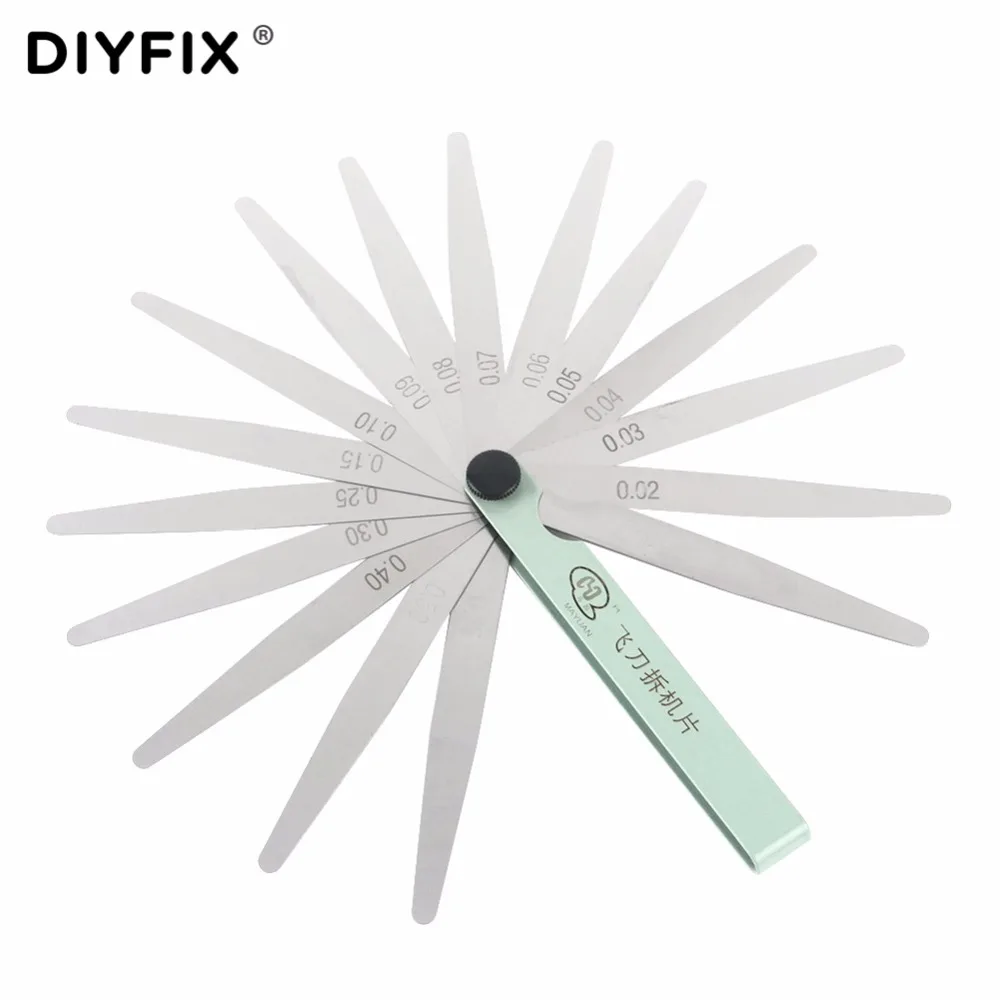 Diyfix medidor de espessura, ferramenta de medição calibre métrico de 17 lâminas para preenchimento de 0.02-1.00mm