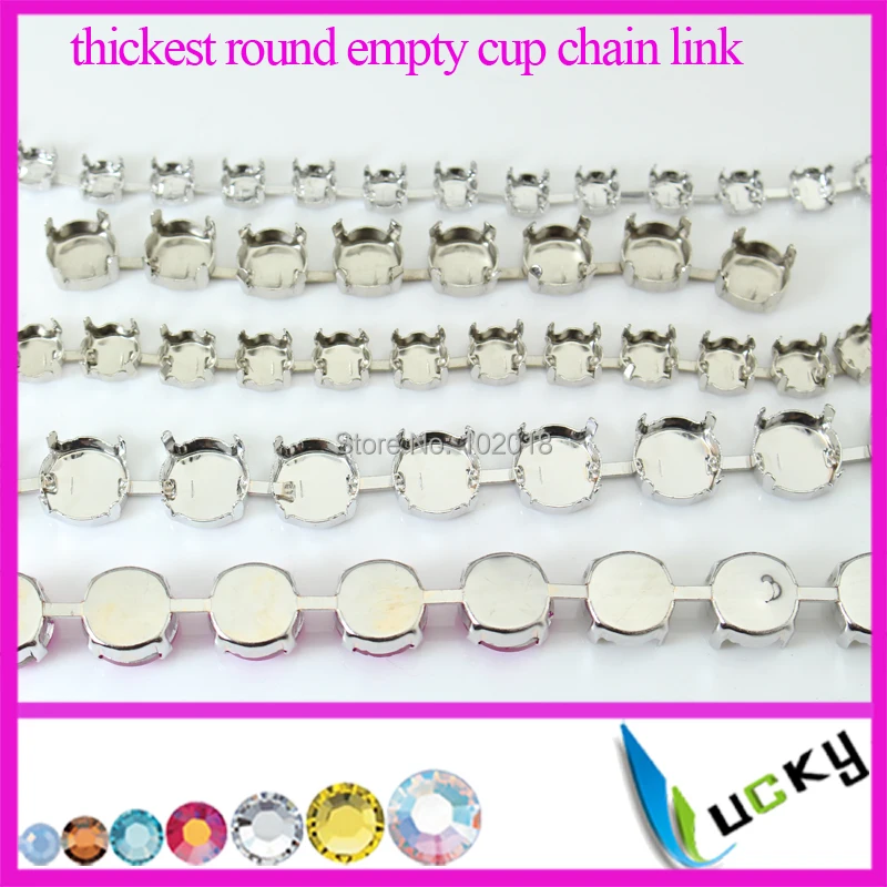 5 yards Stronggest Thickest 6mm 8mm 10mm 12mm 18mm round empty rivolis chain link for crystal settings silver plated metal claw