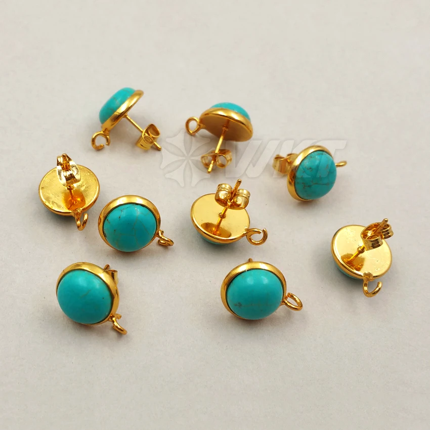 JF242 WKT Natural Green Stone Earring Top Findings In Best Gold Color Earring Findings For Women Earring Making Findings