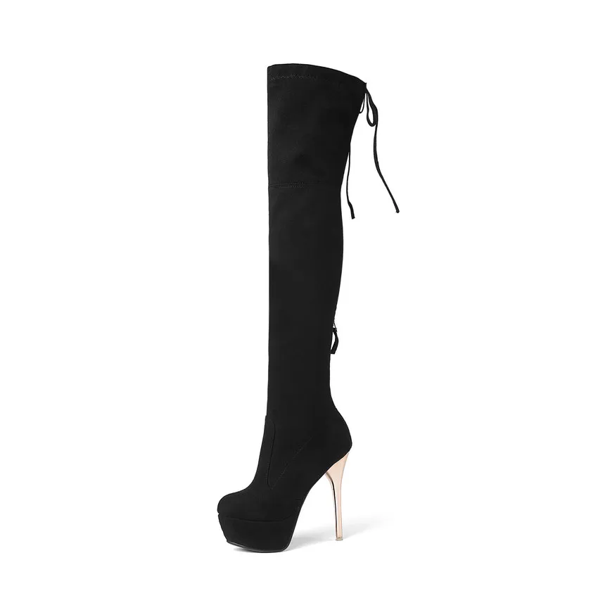 QUTAA Women Over The Knee High Boots Sexy Platform All Match Thin High Heel Winter Shoes Round Toe Women Boots Size 34-43