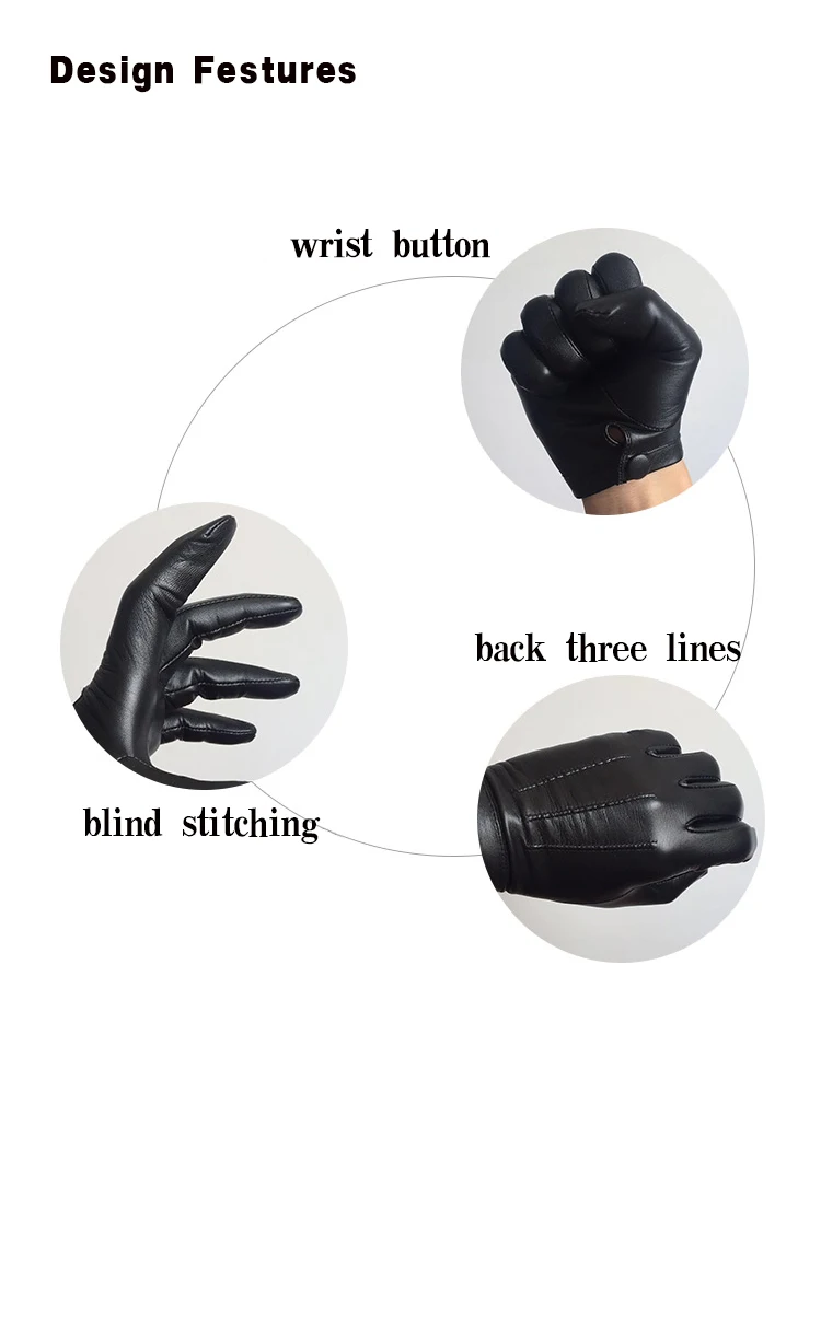 Men's Thin Lambskin Leather Gloves Wrist Button Tight-Fitting Unlined Luxury Italy Gloves Winter Warm Driving Touch Screen
