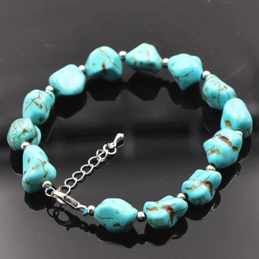 New Original DIY Bracelet Irregular Beads Women 9-11mm Turquoises Stone Strand Bracelets Bangle Wristband Jewelry 7.5inch A633