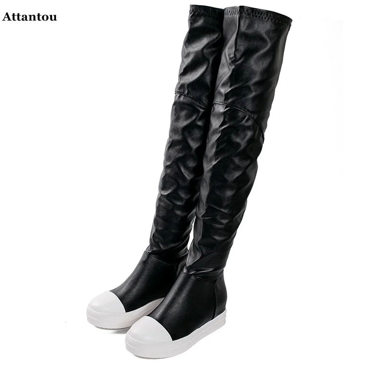 Black flat bottom elastic boots woman shoes over the knee high boots long tube high tube female boots thin sexy