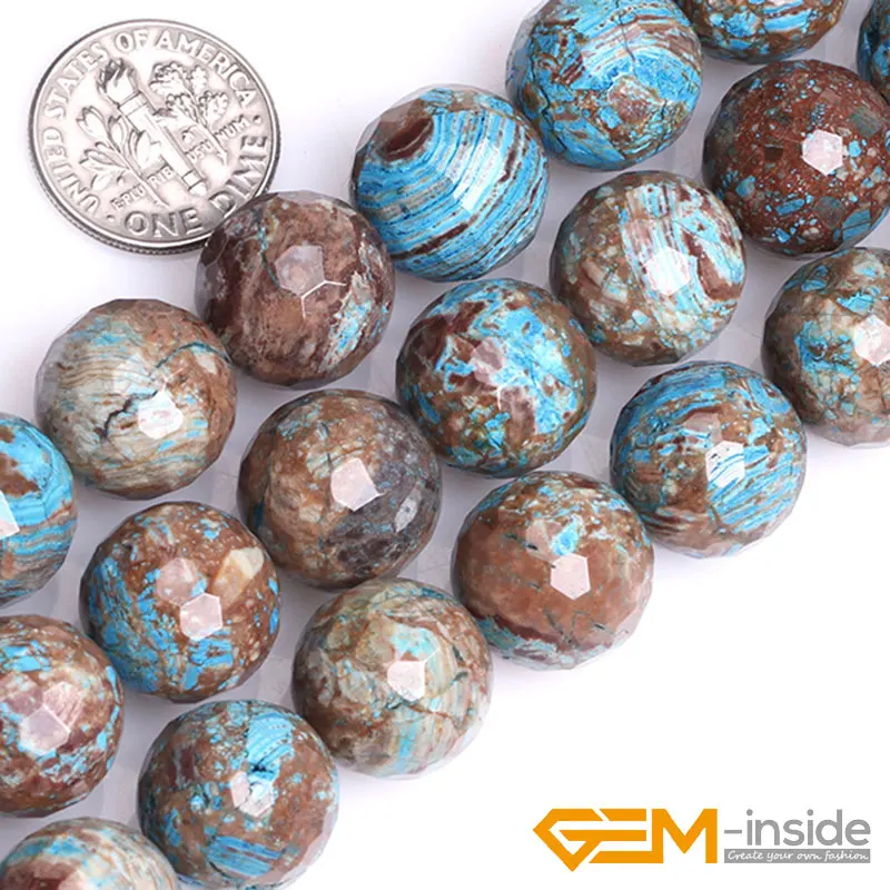 Round Faceted Blue Crazy Lace Agates Beads For Jewelry Making Strand 15\