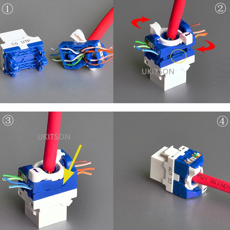 Panel conector Ethernet para ordenador, placa frontal blanca con 4 puertos CAT 6 RJ45, sin herramientas, LAN, C6, UTP, Internet