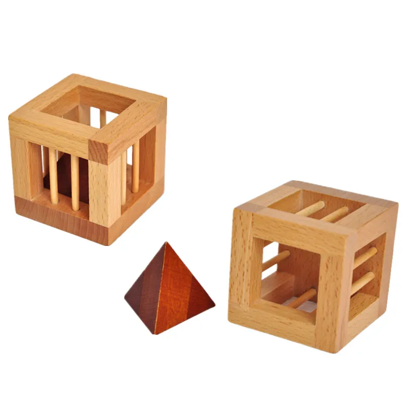 

Genius Toy Can you take triangle out Beech wood lock puzzles wooden toys educational toys for children adult imagine developing