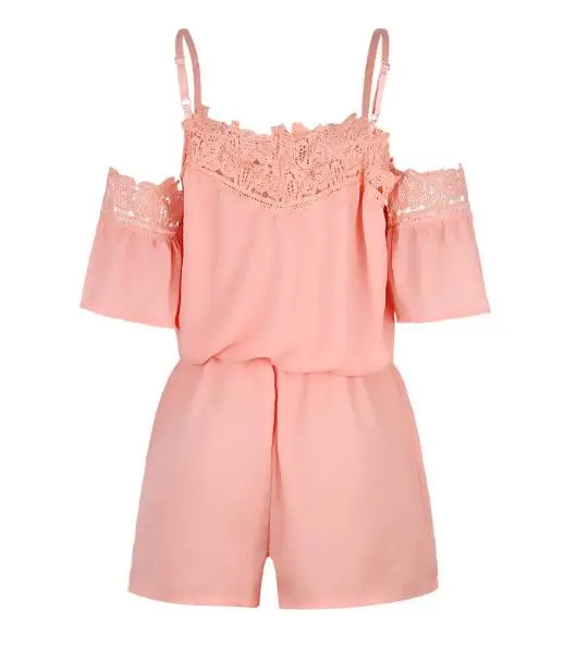 Women V-neck Chiffon Jumpsuit Lace Patchwork Jumpsuit Sexy Backless Sling Jumpsuit Cut Out Shoulder Sleeve Bodysuit Trousers