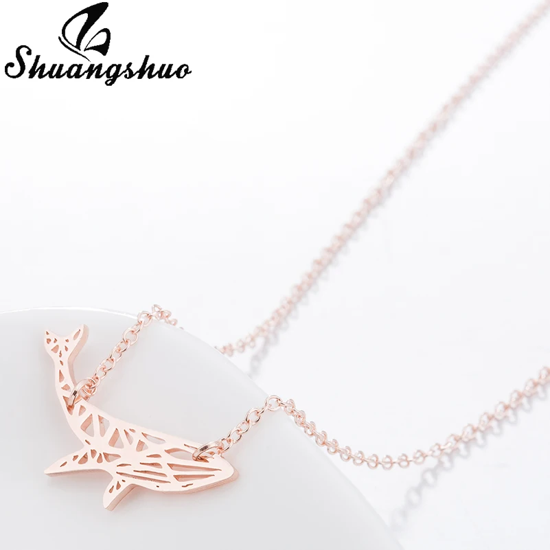 Shuangshuo Cute Origami Whale Necklace Animal Necklace Fish Necklaces & Pendants Chokers Necklaces for Women