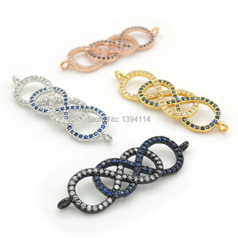 30*9*2mm Micro Pave Clear&Blue CZ Combination Connector Of 2 Infinity Symbols Fit For Women As DIY Bracelets Accessory