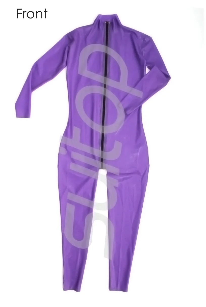 

Fetish latex catsuit in purple 0.4 mm thikness with front zip to back